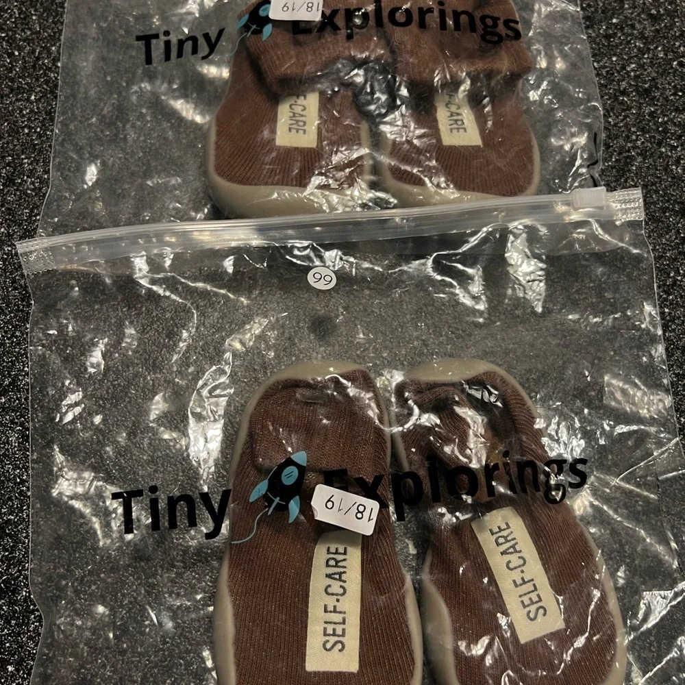 2 Pairs of Tiny Explorings Brown Sock Shoes Size 18/19